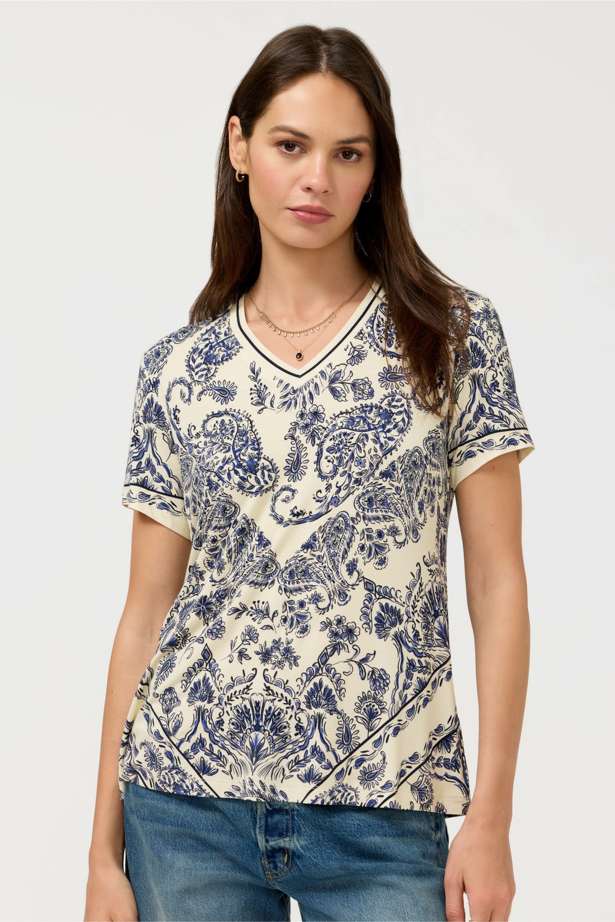 The Janie Favorite Short Sleeve V-Neck Swing Tee