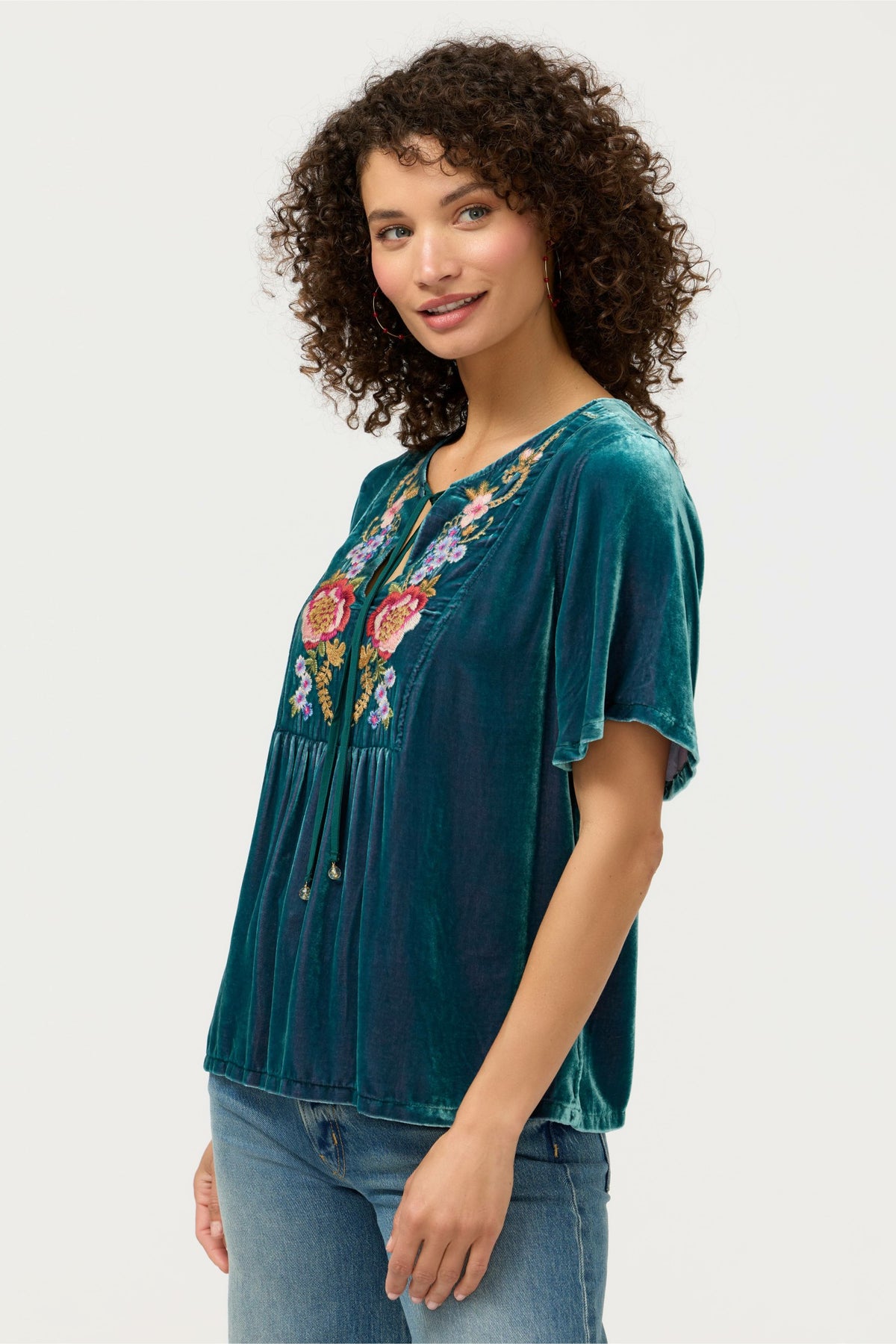 VELVET YOKE BLOUSE