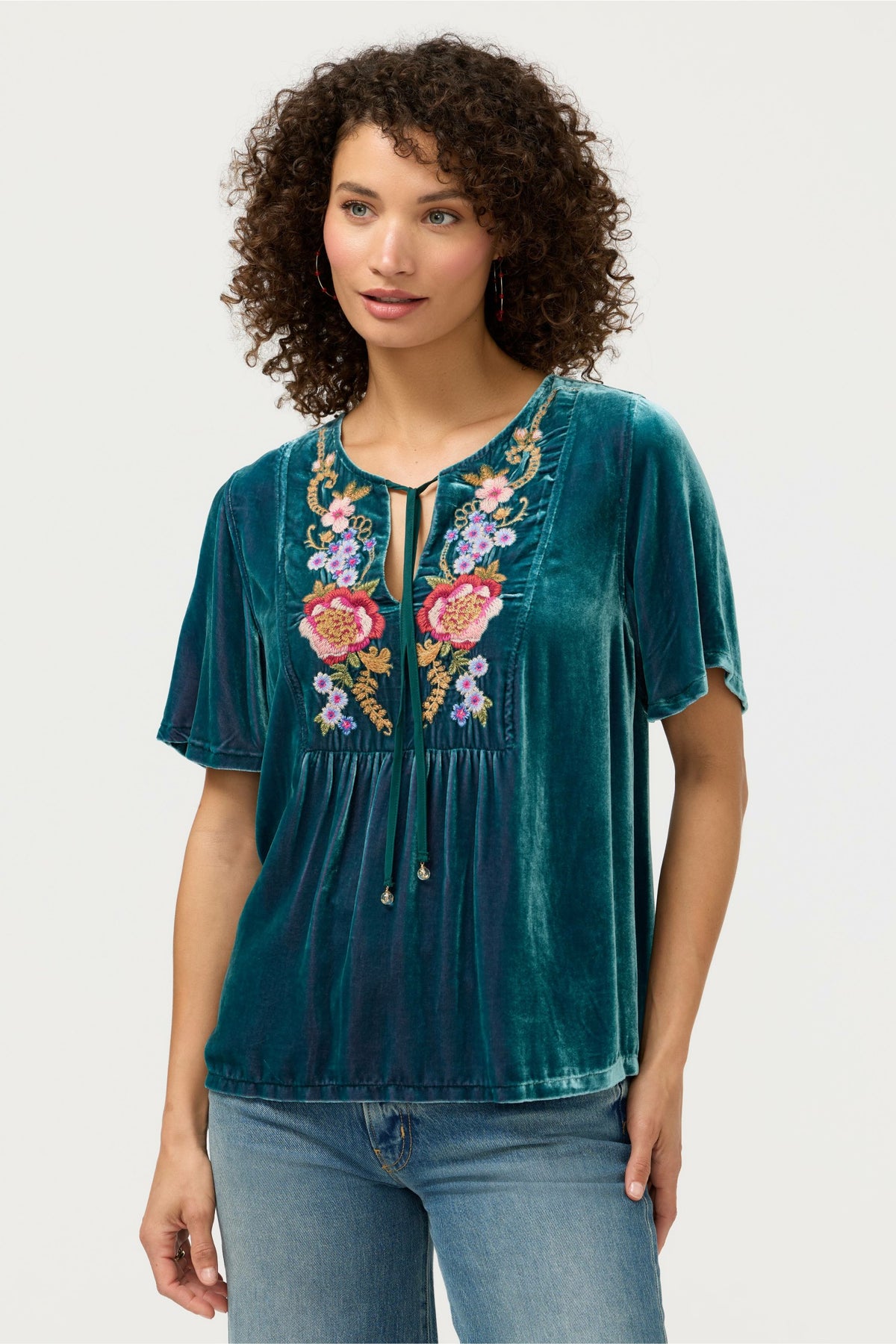 VELVET YOKE BLOUSE