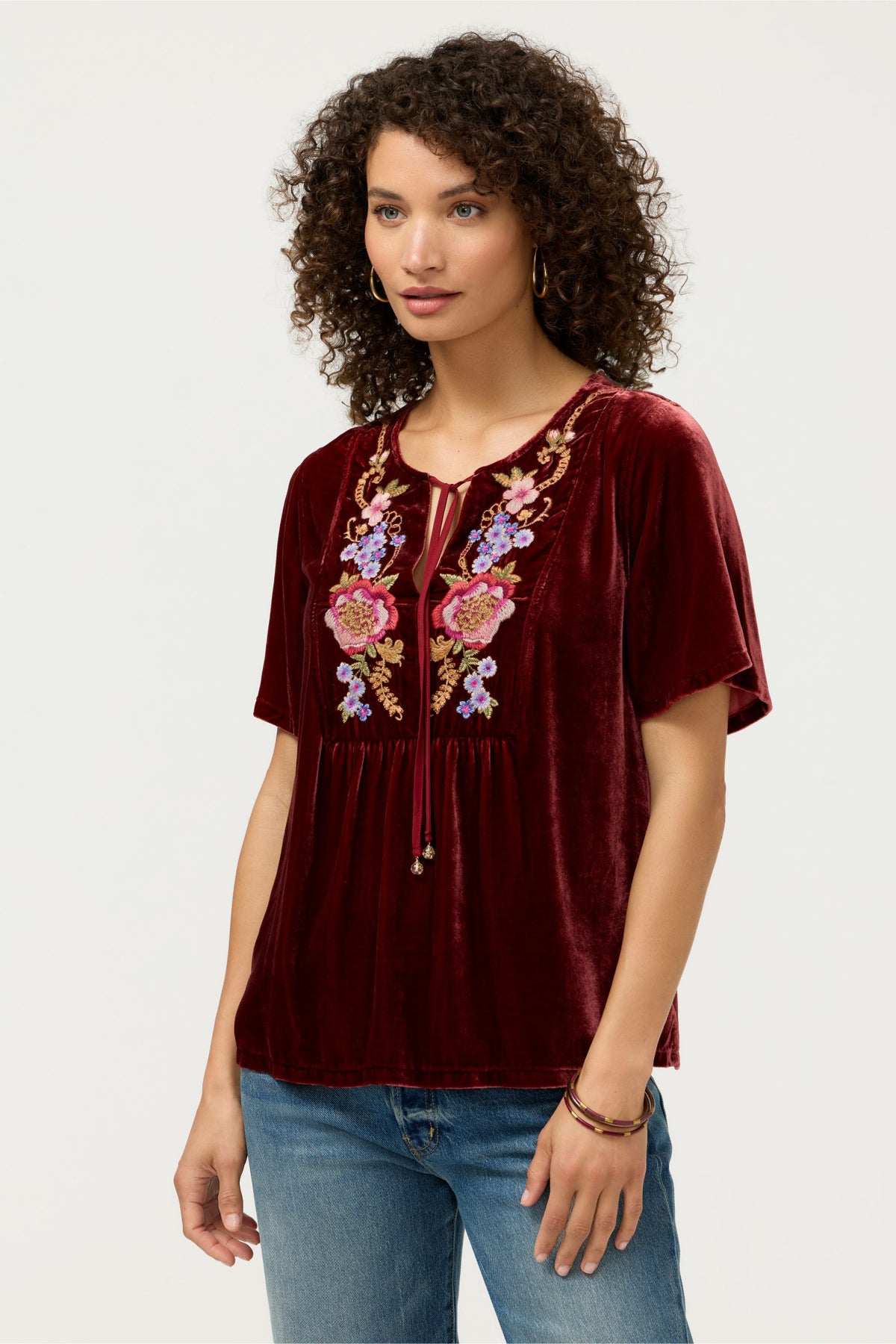 VELVET YOKE BLOUSE