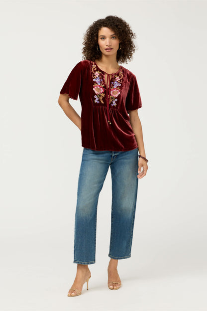 VELVET YOKE BLOUSE