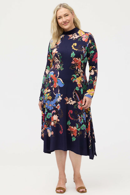 THE JANIE FAVORITE HANKERCHIEF HEM MOCK NECK DRESS