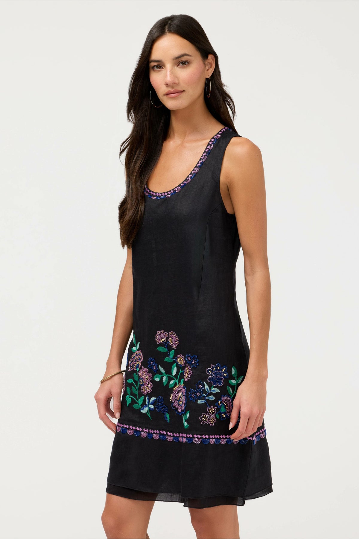 LINEN MIXED MEDIA TANK DRESS