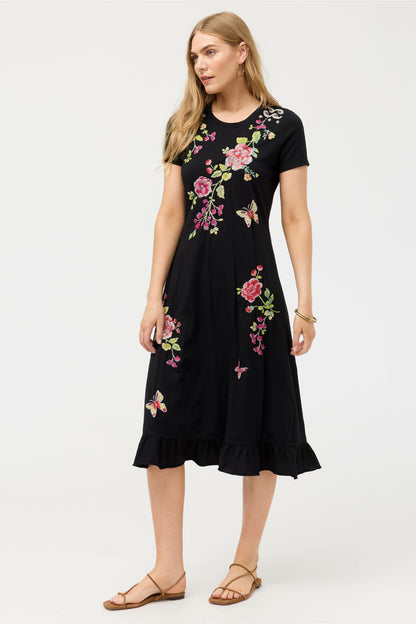ELBOW SLEEVE RUFFLE DRESS