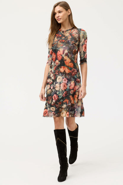 3/4 SLEEVE MESH MIDI DRESS