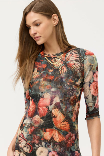3/4 SLEEVE MESH MIDI DRESS