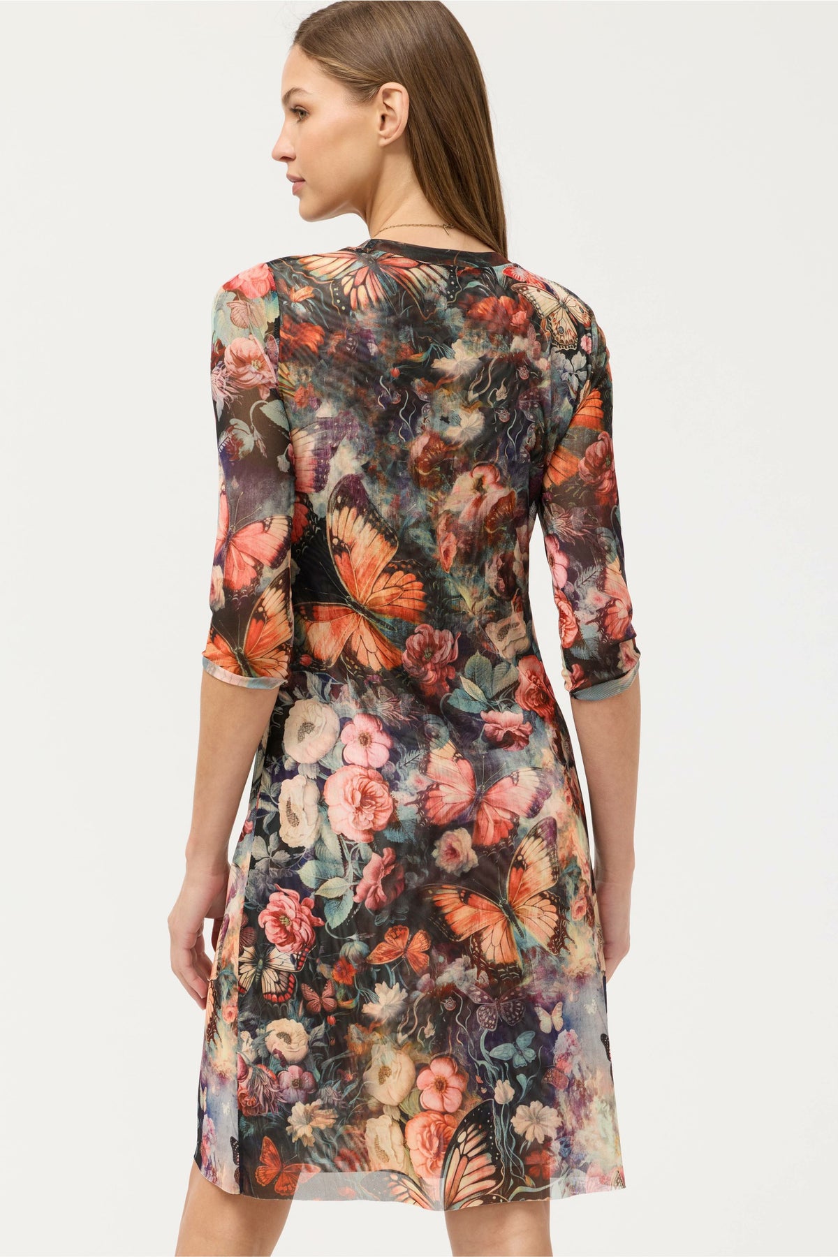 3/4 SLEEVE MESH MIDI DRESS
