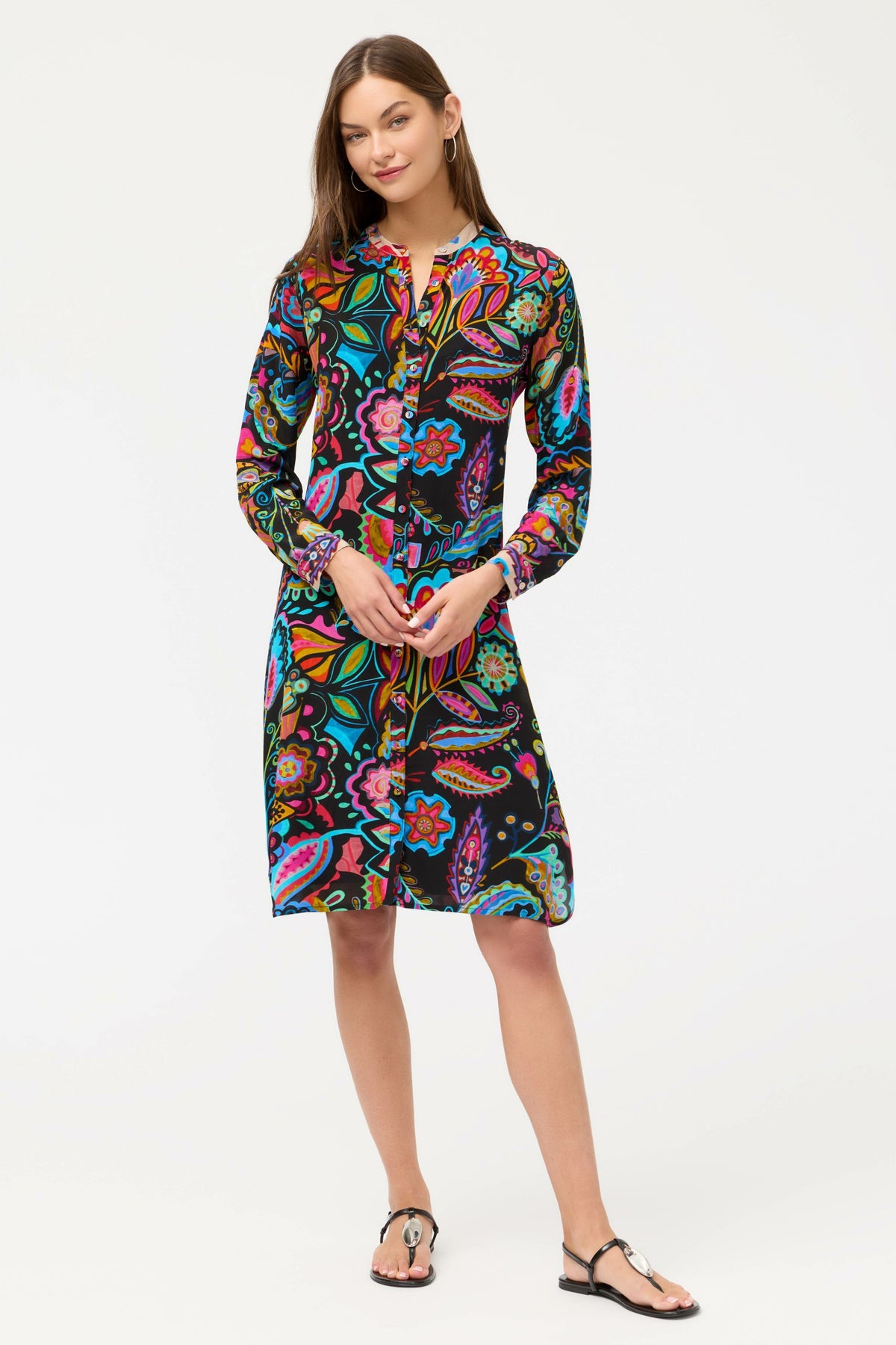 MANDARIN COLLAR SHIRT DRESS