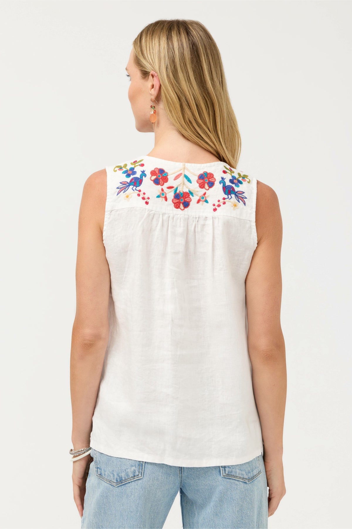 V-NECK SHIRRED LINEN TANK