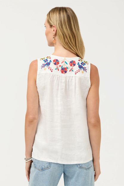 V-NECK SHIRRED LINEN TANK