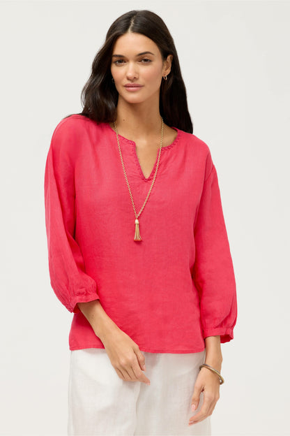 SPLIT NECK LINEN BLOUSE