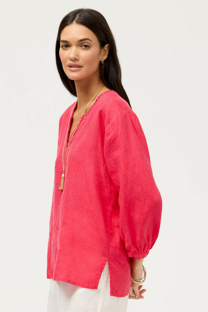 SPLIT NECK LINEN BLOUSE