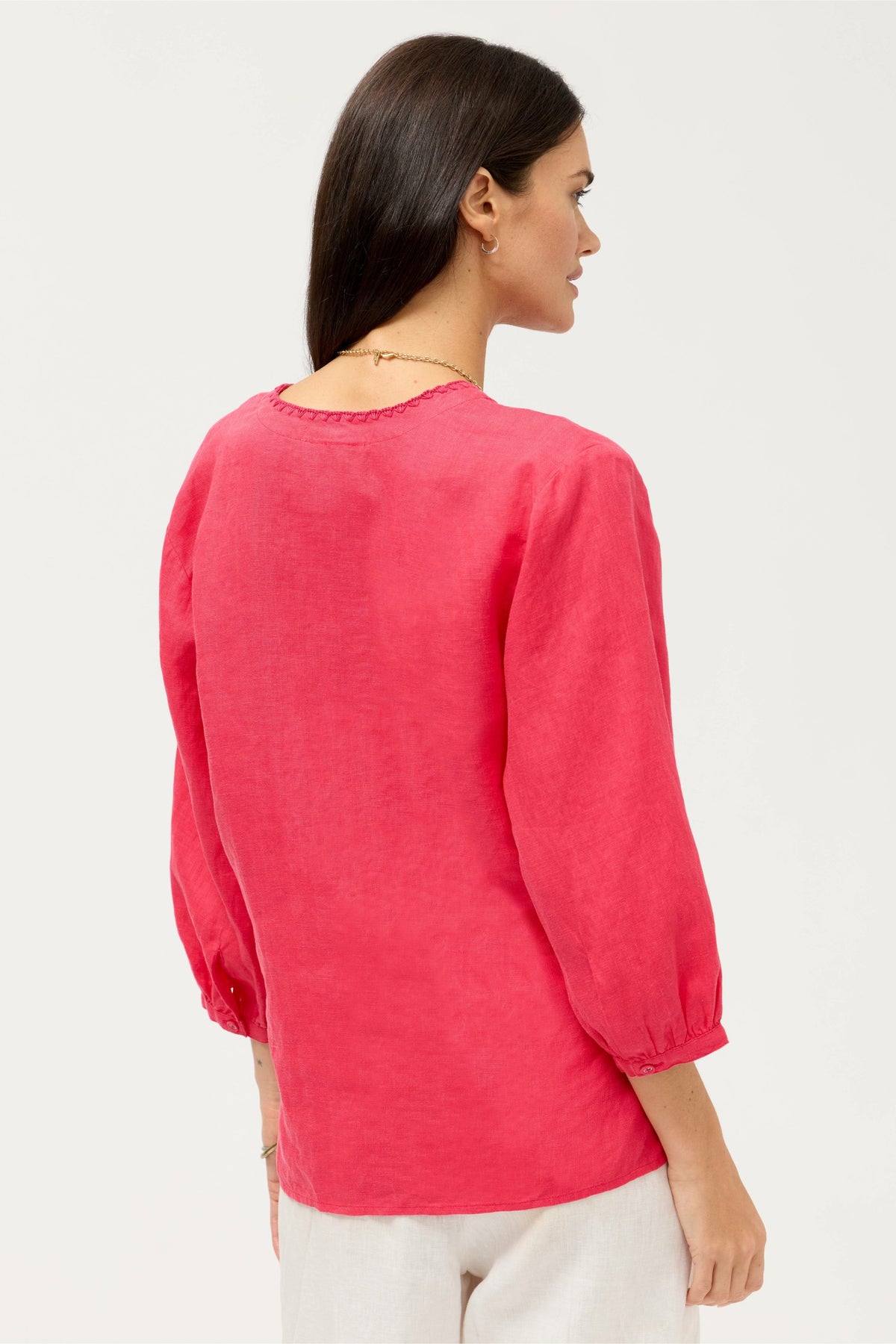 SPLIT NECK LINEN BLOUSE