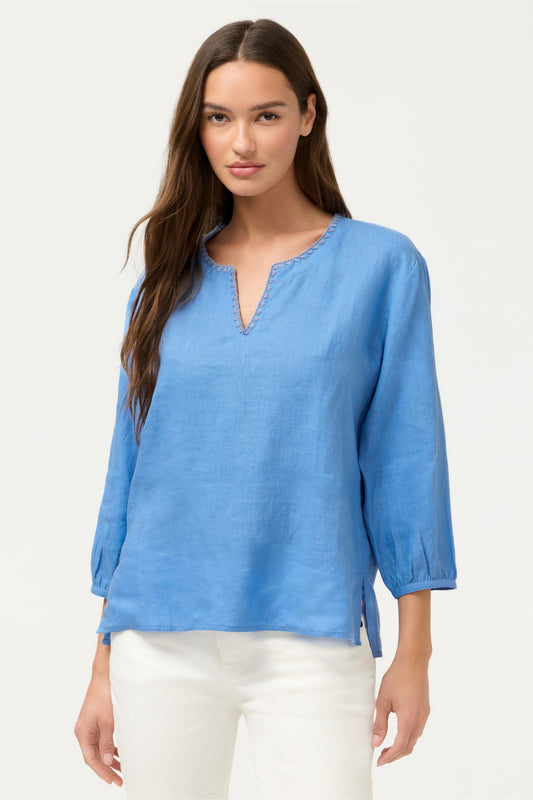 SPLIT NECK LINEN BLOUSE
