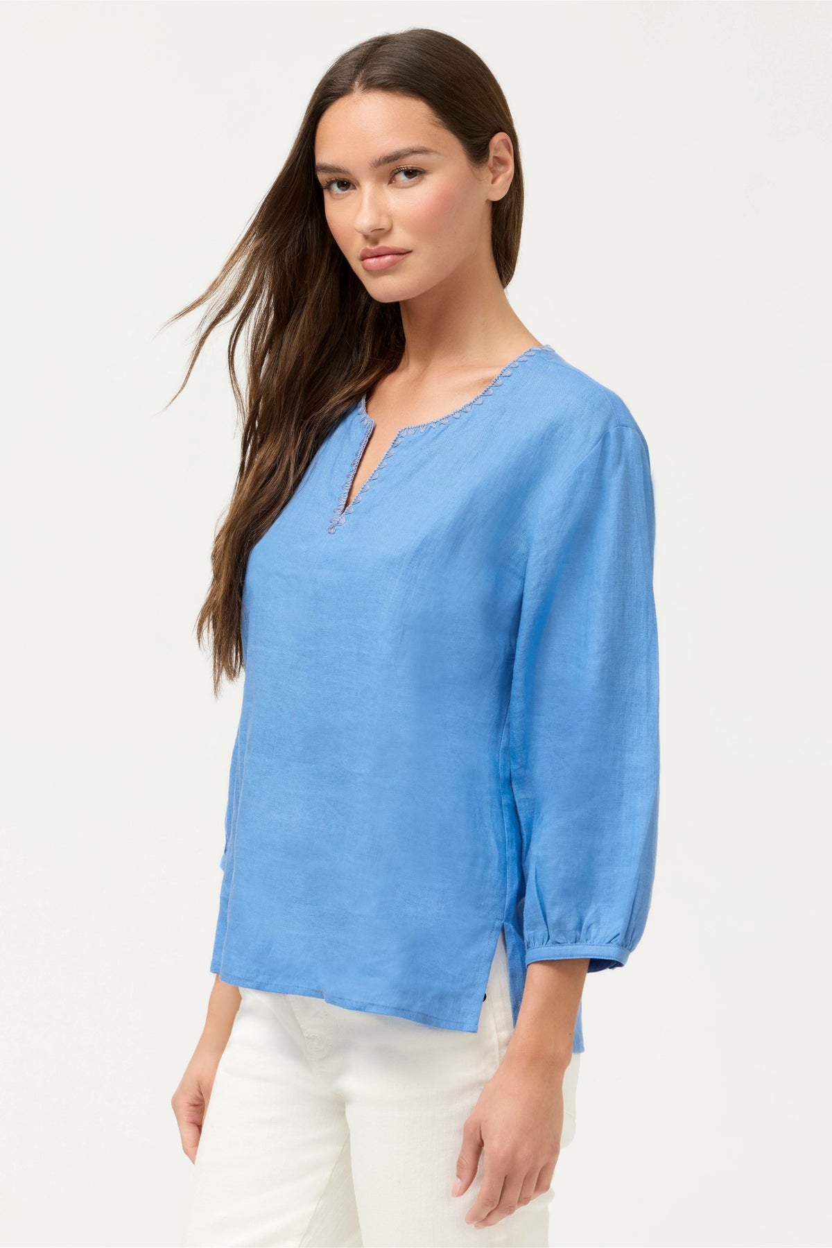 SPLIT NECK LINEN BLOUSE
