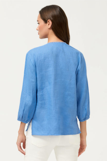 SPLIT NECK LINEN BLOUSE