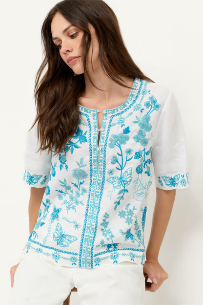 FIONA SPLIT NECK LINEN BLOUSE