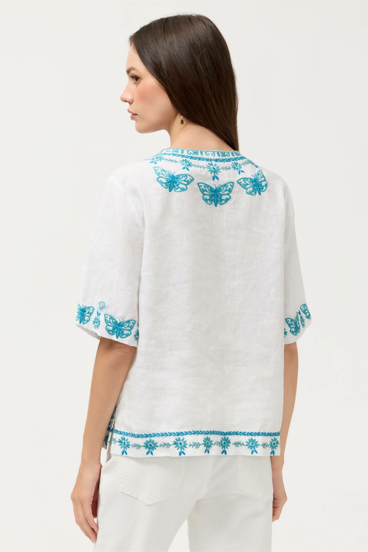 FIONA SPLIT NECK LINEN BLOUSE
