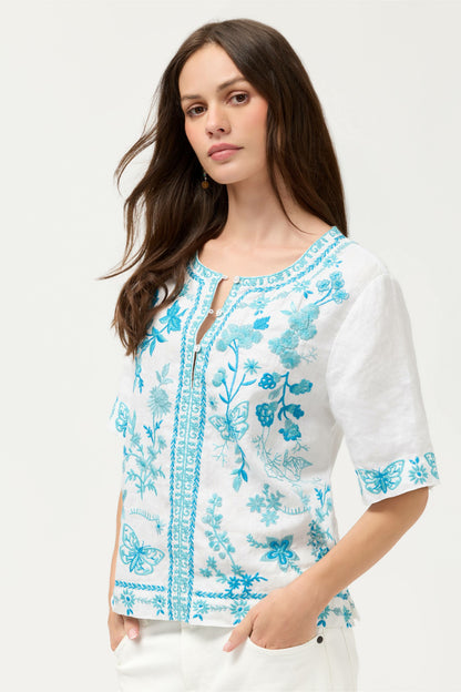 FIONA SPLIT NECK LINEN BLOUSE