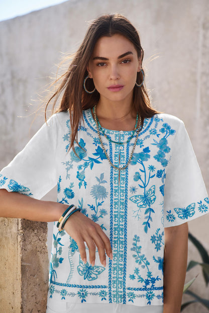 FIONA SPLIT NECK LINEN BLOUSE