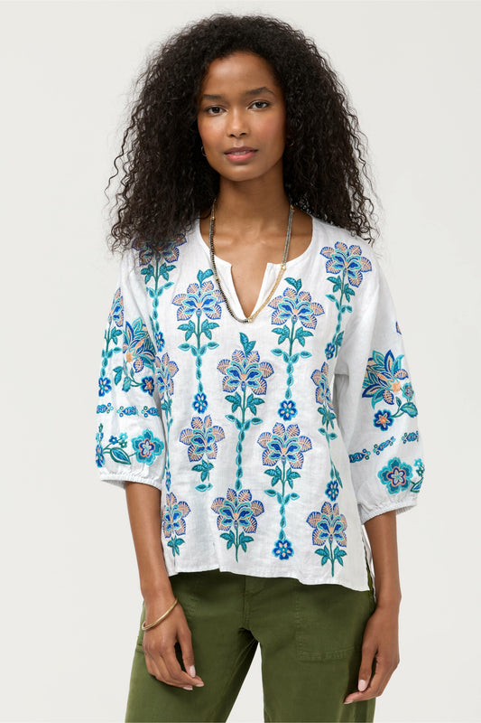 SPLIT NECK LINEN BLOUSE