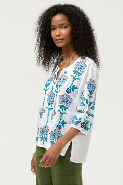SPLIT NECK LINEN BLOUSE
