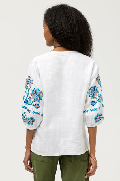 SPLIT NECK LINEN BLOUSE