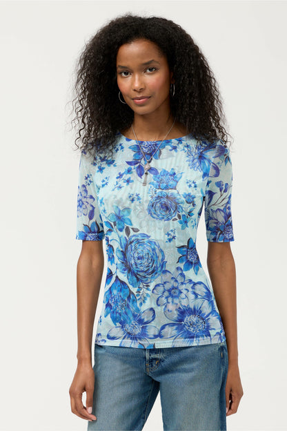 ELBOW SLEEVE BOAT NECK MESH TOP