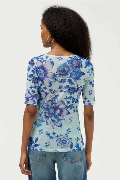 ELBOW SLEEVE BOAT NECK MESH TOP
