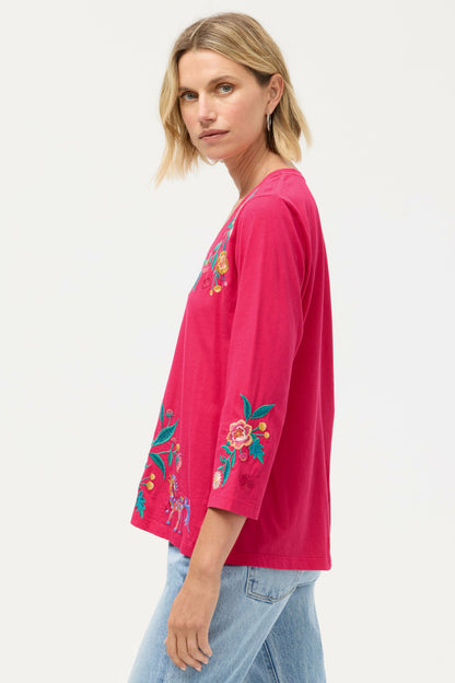 3/4 SLEEVE TRAPUNTO V-NECK TEE