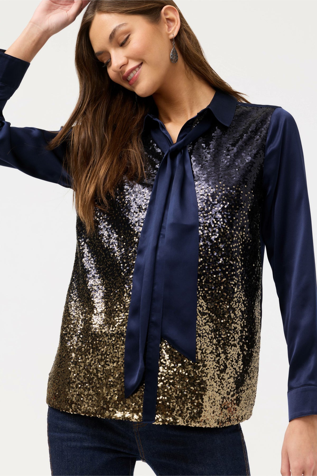 SELYA SEQUIN TIE SHIRT