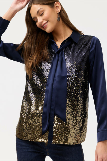 SELYA SEQUIN TIE SHIRT