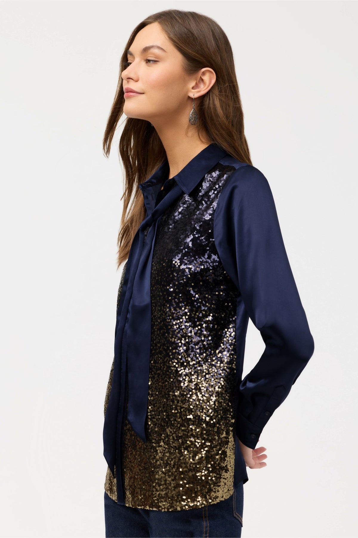 SELYA SEQUIN TIE SHIRT