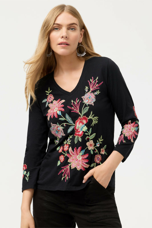 3/4 SLEEVE TRAPUNTO V-NECK TEE
