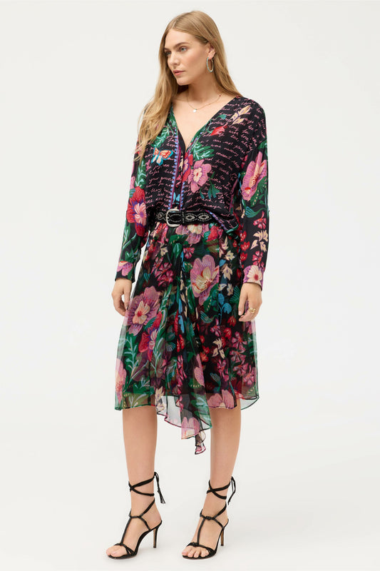 JUSTINIA ASYMMETRICAL MIDI SKIRT