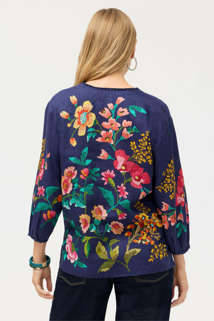 SPLIT NECK LINEN BLOUSE