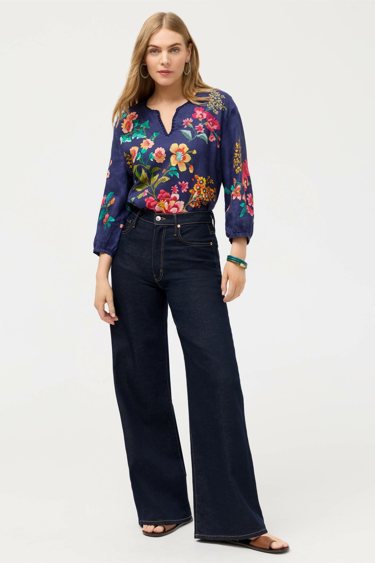 SPLIT NECK LINEN BLOUSE